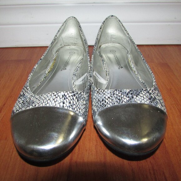 Candy Couture Snakeskin Print Silver Toe Flats - Sz 8 - Picture 3 of 10